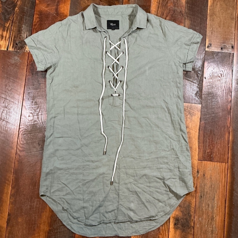 Rails Olive Green Lace Up Linen Blend Shirt Dress - Size Large